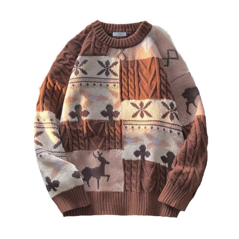 High-End Men's Trendy Thick Knit Sweater - Autumn/Winter Style: Retro American Christmas & Japanese Lazy Knitwear