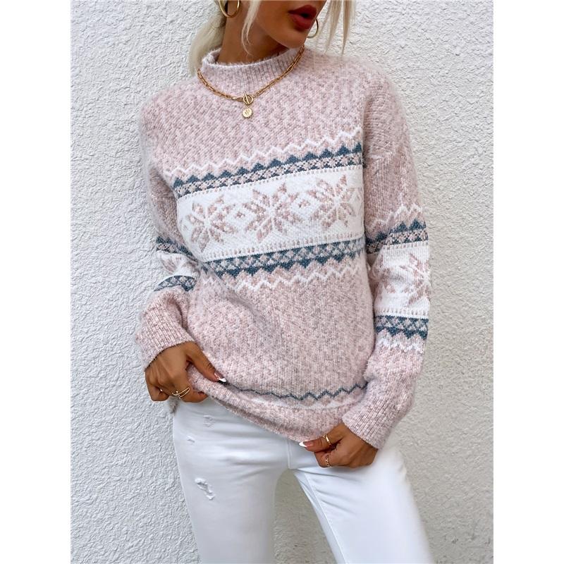 Half Turtleneck Snowflake Sweater Women