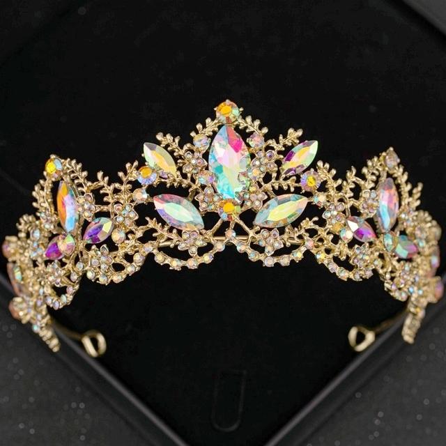 Gold AB Crystal Tiaras And Crowns Rhinestone Prom Diadem Crown For Women Bridal Wedding Hair Accessories Jewelry Crown Tiara