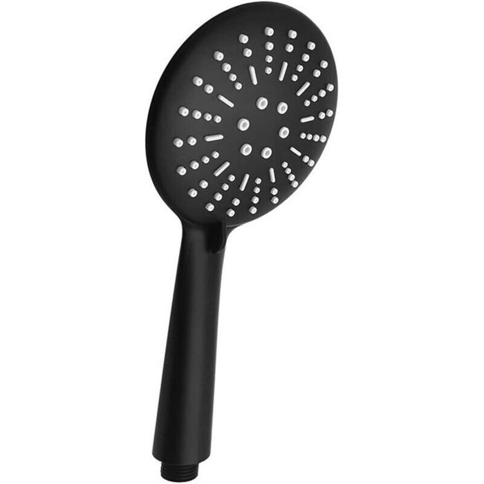 Pommeau de douche noir 120 mm avec flexible 1,5 m, 3 jets, anti-calcaire et support