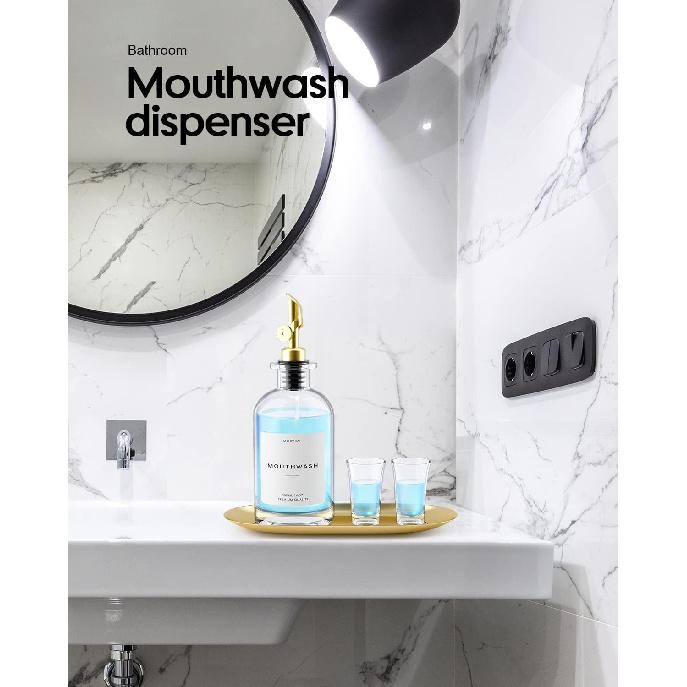 Mouthwash Dispenser, 16oz Glass Mouthwash Decanter for Bathroom, Mouth Wash Container Mouthwash Bottle with Pour Spout, Reusable Mouthwash Dispenser