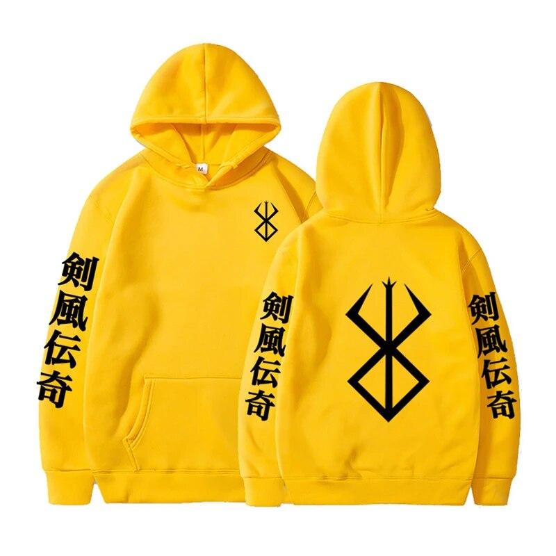 

Толстовки с принтом аниме «Берсерк», пуловер с графическим принтом, женский винтажный свободный свитшот, модная осенне-зимняя одежда унисекс с длинными рукавами 5XL жёлтый