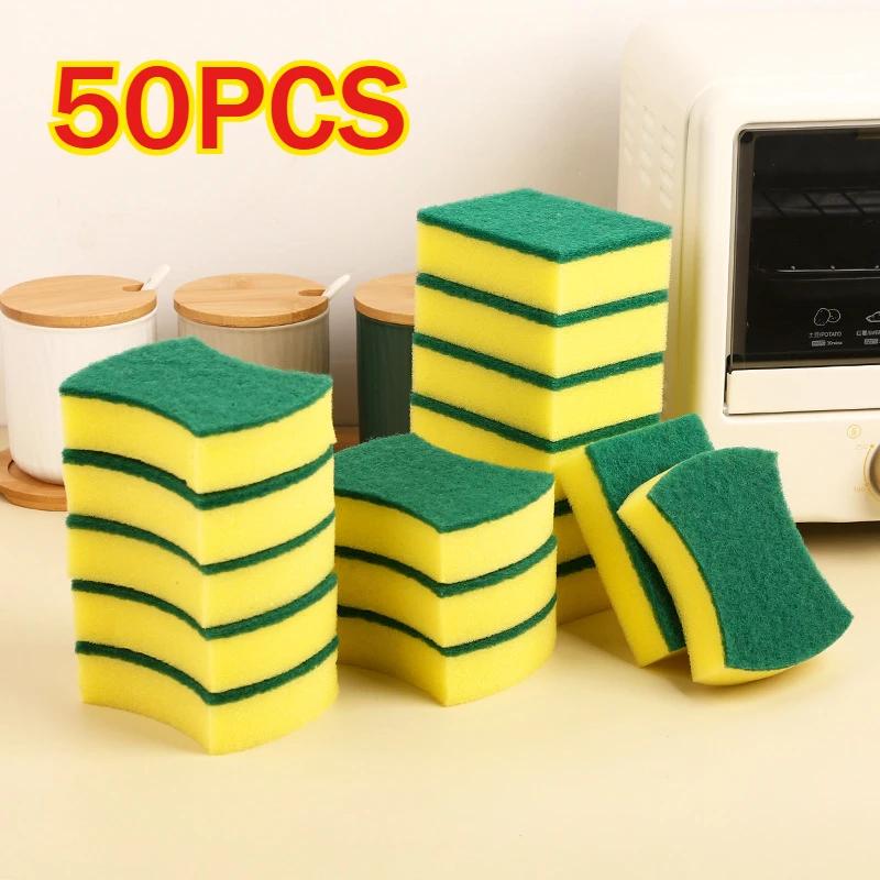 50/1Pcs Kitchen Dishwashing Sponge Soft Absorbent Clean Rub Pot Rust Scouring Pad Removing Kits Household Cleaning Brush Sponge