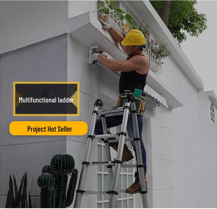 Aluminum Alloy Telescopic Folding Extension Ladder, Multifunctional A-Frame Design, Portable & Thickened for Engineering Use, Free Shipping