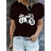 Motocycle Fashion T-shirt Women's Casual Crew Neck T-shirt with Geometric Motorcycle Print Concise Style T-shirt