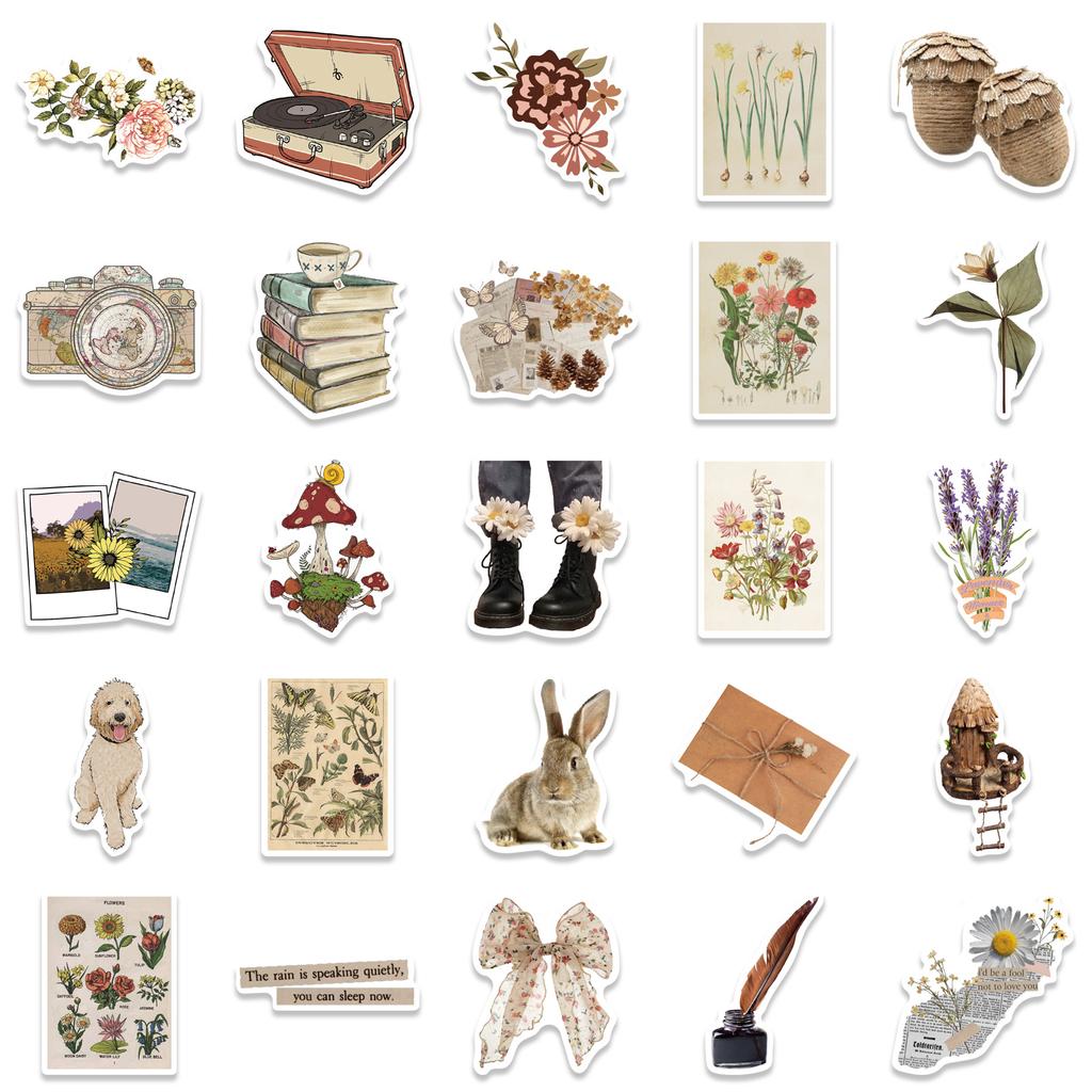 50 Cartoon Retro Style Pattern Stickers Personalized Decorative Suitcase Notebook Waterproof and Removable Without Repeating Stickers