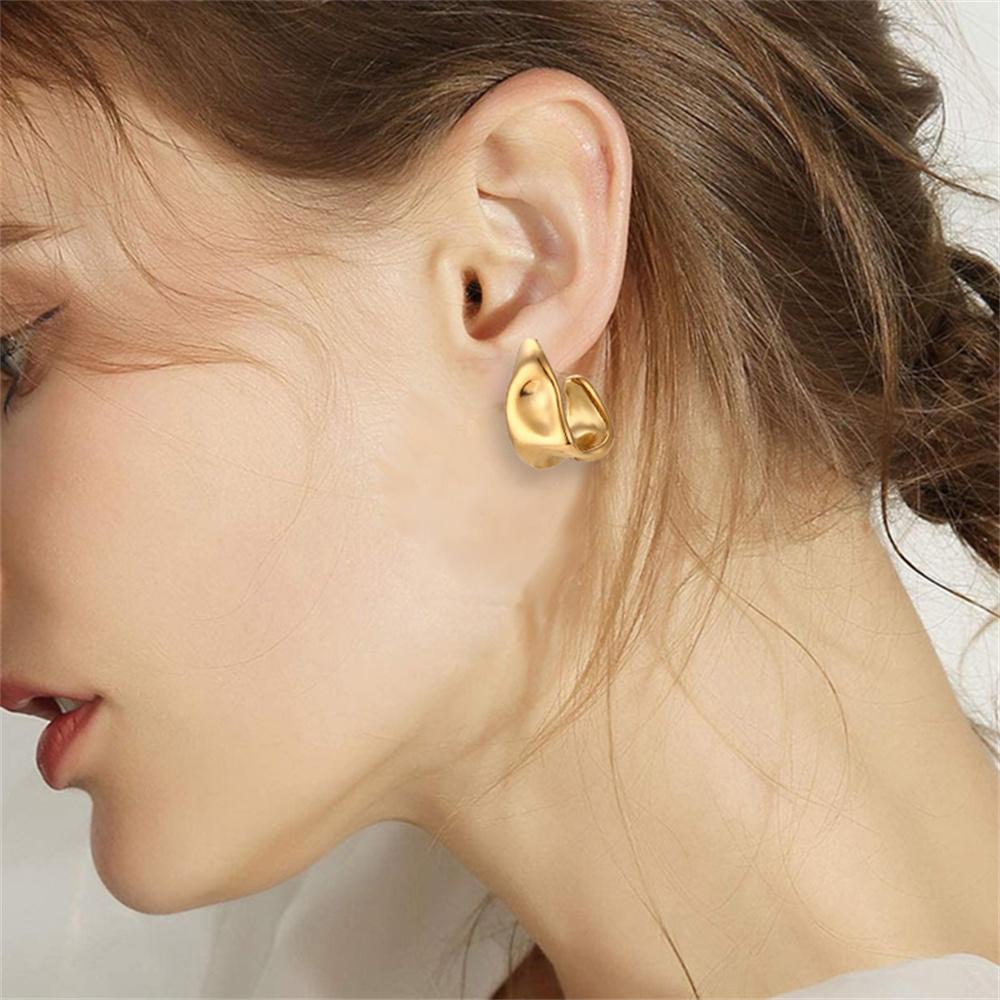 Trends Irregular Geometric  Shape Creole Stud Earrings Gold Color Stainless Steel Unusual Earrings For Woman Ear Creoles YMXE120