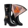 Women's Winter Boots Soft Leather Female Winter Shoes Warm High-heeled Thick Plush Long Boots Women Trend Riding Boots Women