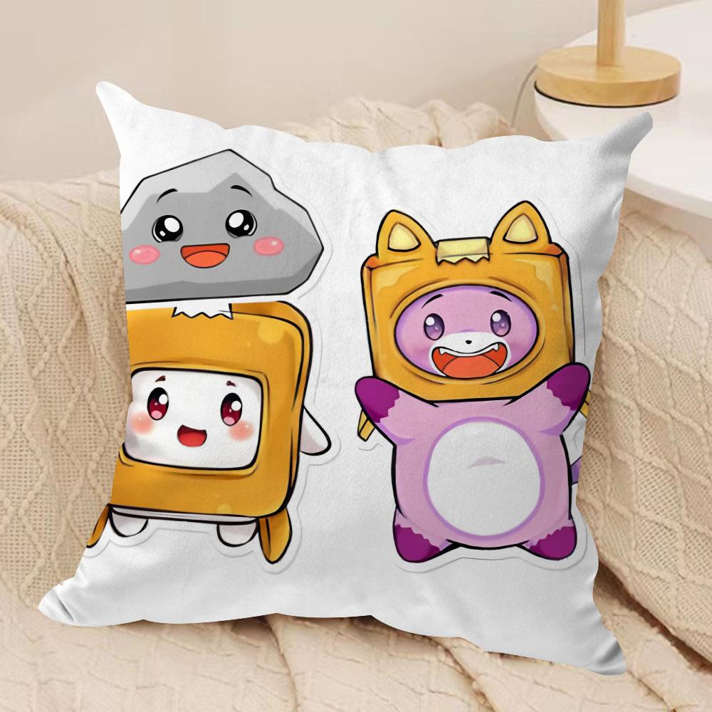 Cartoob LLankyBox Foxy Boxy Cute Cushion Cover Silky Short Plush Invisible Zipper Dustproof Sofa Pillow Case For Home Decor