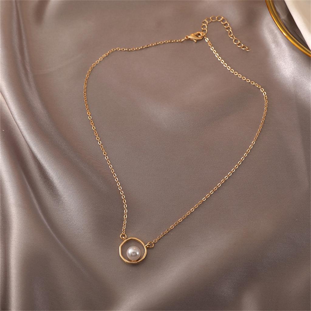 Imitation Pearl Geometric Simple Design Thin Necklace Collarbone Chain for Women Girl