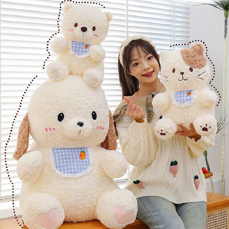 Bib Cat Dog Bear Plush Toy Stuffed Doll Cartoon Bedroom Decoration Kids Gift