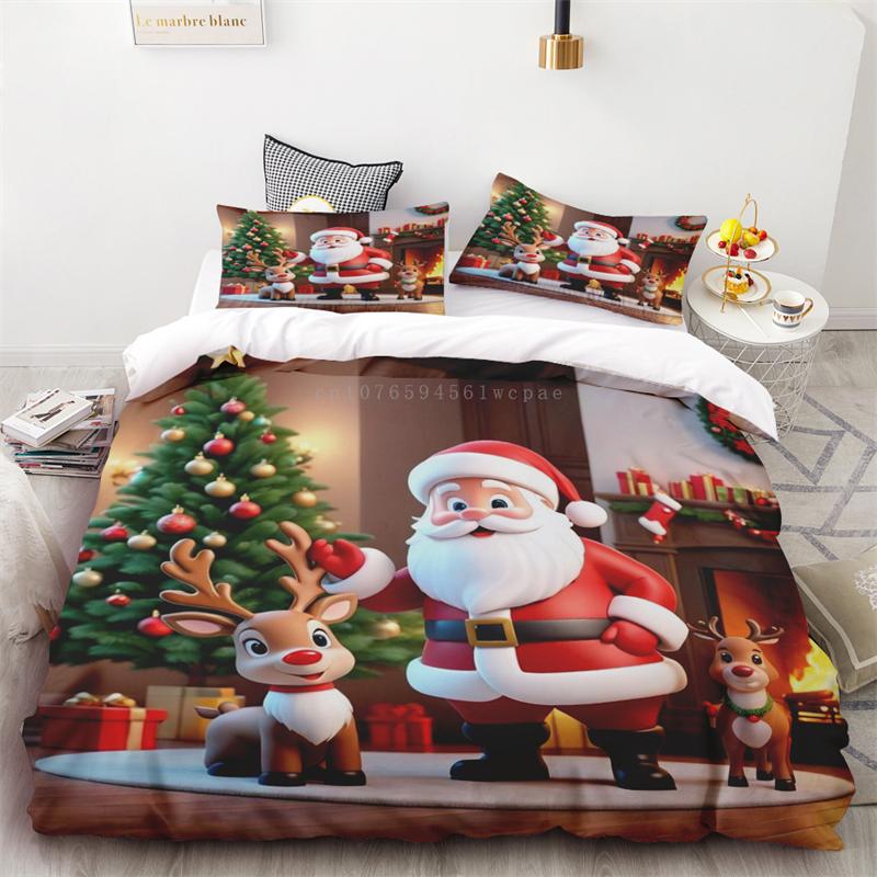 New Style Duvet Cover Christmas Snowman Flower Three-piece Set One Quilt Cover Two Pillowcases Single Double Bed Queen King