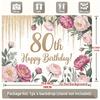 1pc Birthday 80th Glitter Floral Backdrop Golden #3908