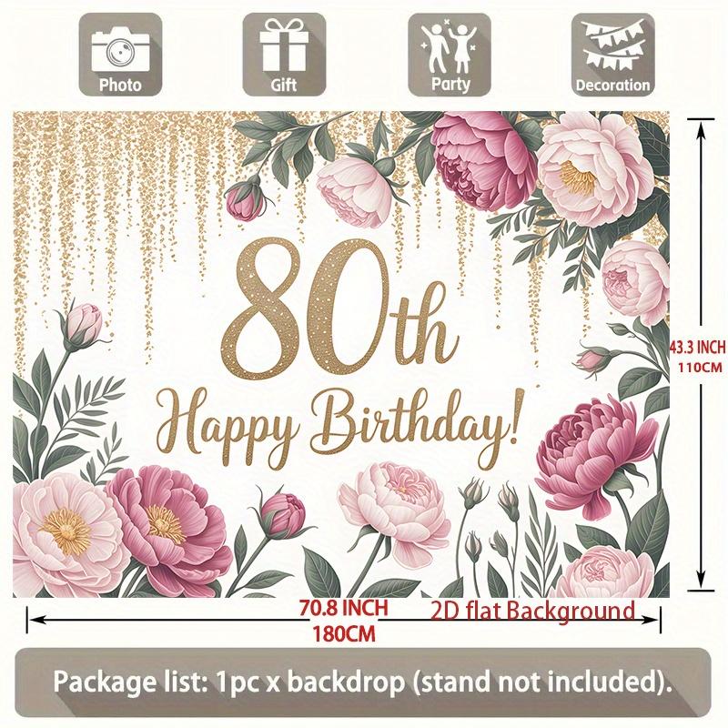 1pc Birthday 80th Glitter Floral Backdrop Golden #3908