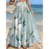 Light Blue Hand-painted Floral Half-skirt, Summer Casual Vacation Style