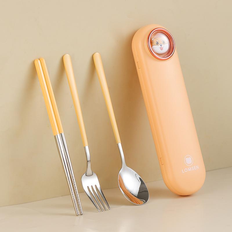 Przenośny zestaw sztućców ze stali nierdzewnej Łyżka Widelec Pałeczki z pudełkiem do przechowywania Zestaw naczyń na piknik na świeżym powietrzu