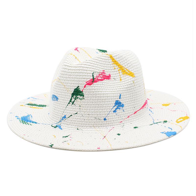 Cappello Panama in Paglia Verniciato Graffiti Verde Erba Fedora Jazz Uomo Donna Primavera Estate Cappello da Sole Intrecciato Cappello da Viaggio Elegante da Spiaggia