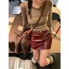 Burgundy PU Leather High Waist A-Line Skirt - 2024 Autumn/Winter Slim Fit