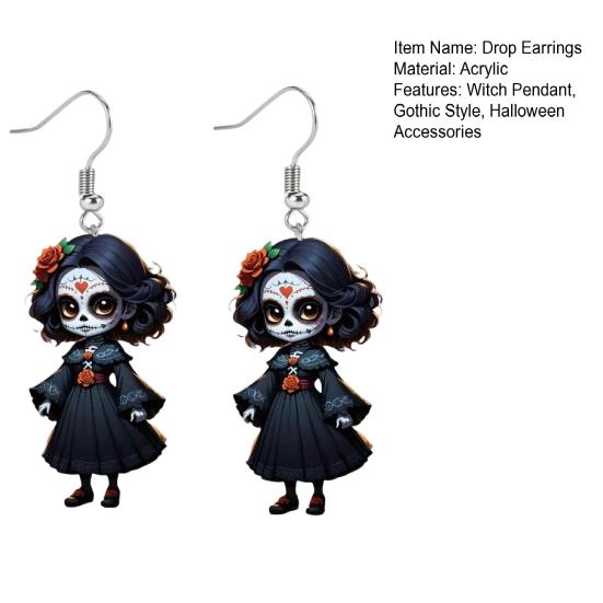 Halloween Witch Earrings Earrings, Gothic Drop Lightweight Acrylic Pendant Anti-rust Alloy for Women Girls Day of The Dead Accessories Retro