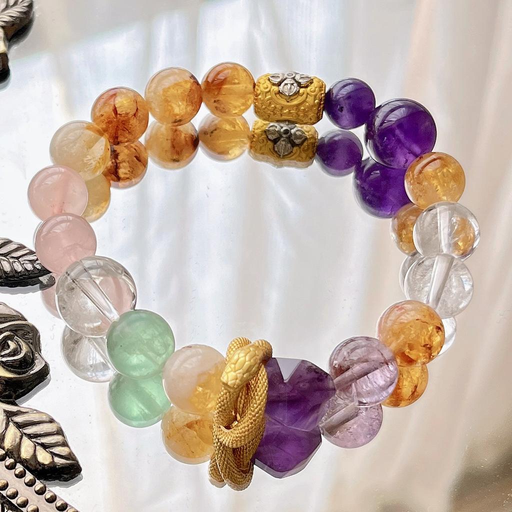 Natural Citrine Amethyst White Crystal Powder Crystal Design Bracelet