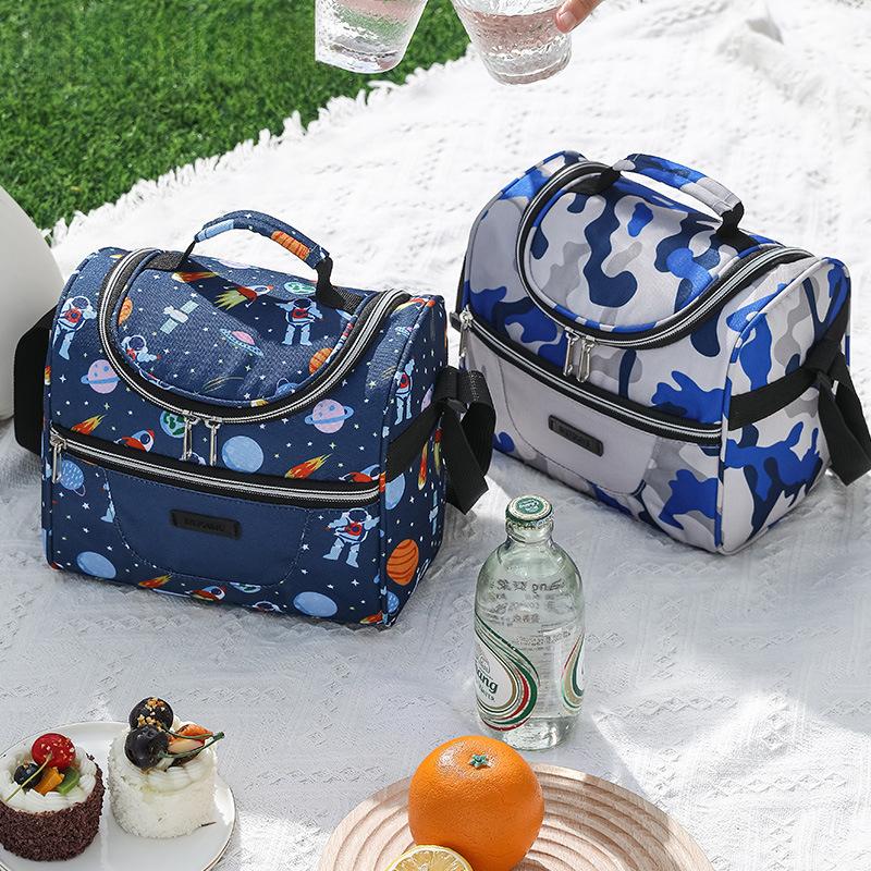 New Printed Oxford Cloth Insulated Bag Handheld Lunch Bag Waterproof Lunch Bag Student Large Capacity Crossbody Bento Bag