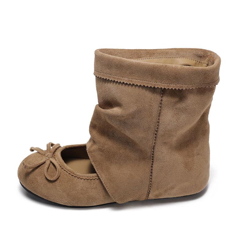 Bow inner height increase pile cool boots women's 0000 spring and autumn sandals bow ballet pleated short boots women's short boots