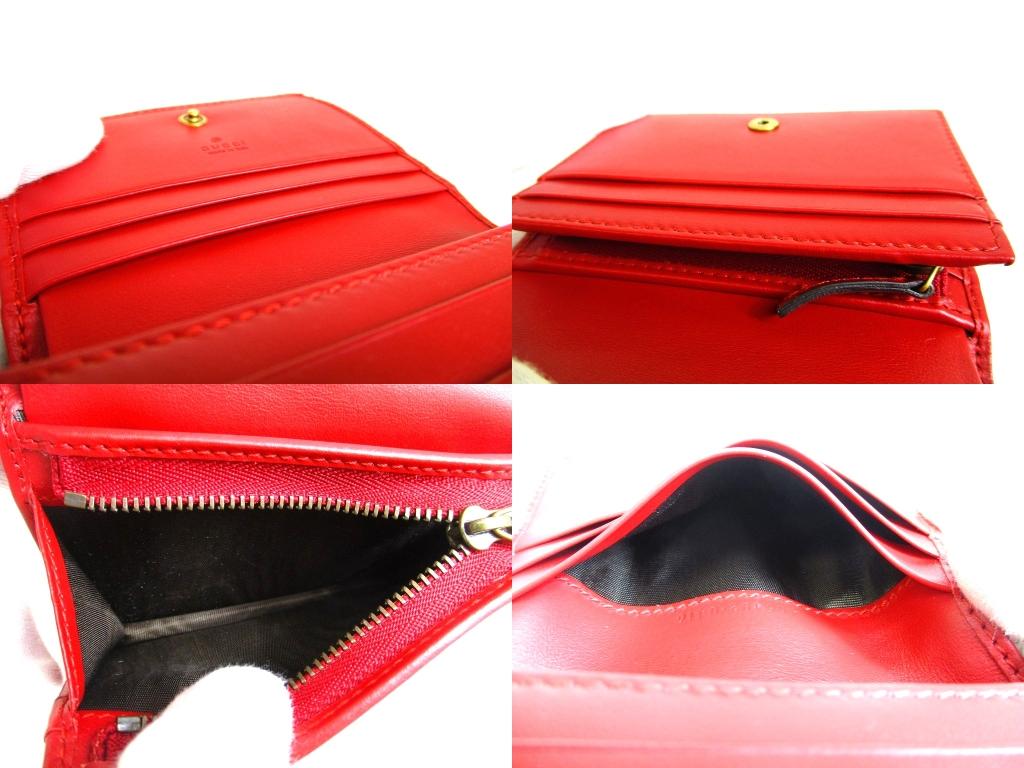 Authentic GUCCI GG Marmont Red Leather Bifold Wallet Compact Wallet #b272 Open box