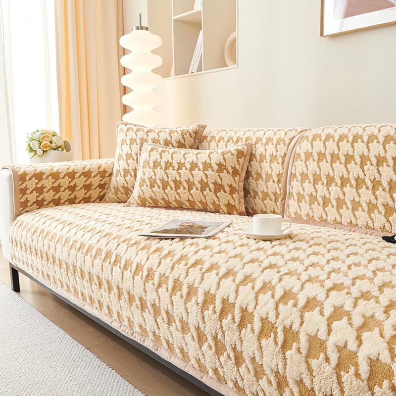 New Qiandongge Sofa Cushion Winter Thickened Plush Seat Cushion High-End Non-Slip Leather Sofa Cover Cover Cloth