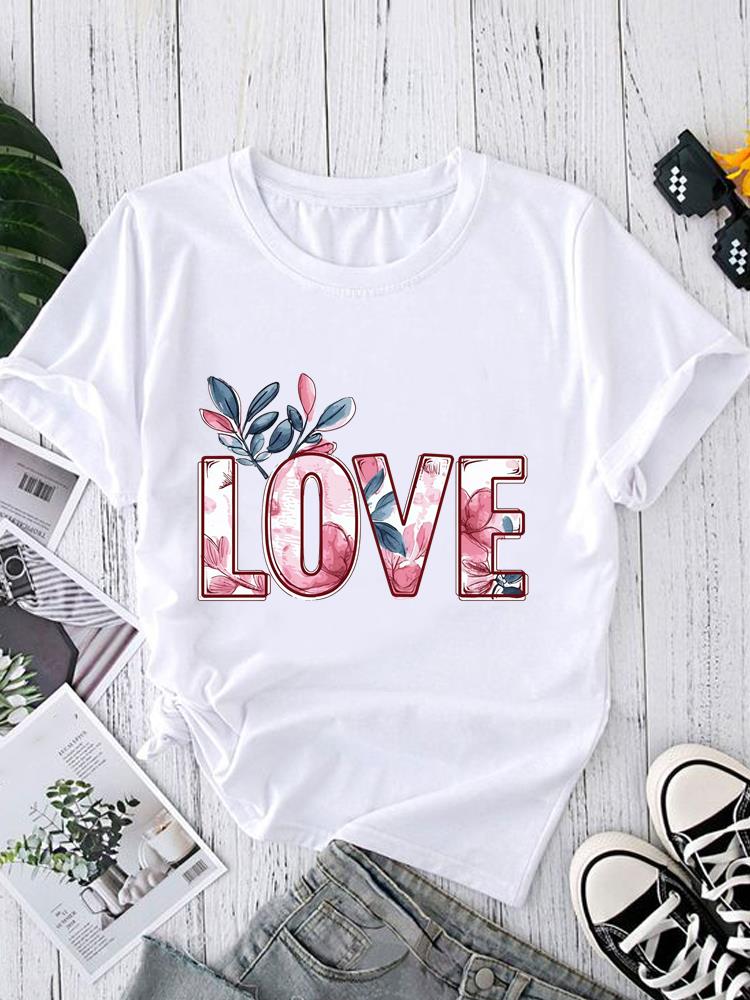 (Asian Size) Graphic Tee T-shirts Female Lovely Feather Style Casual Short Sleeve O-neck Fashion Print Women's Top T Clothing