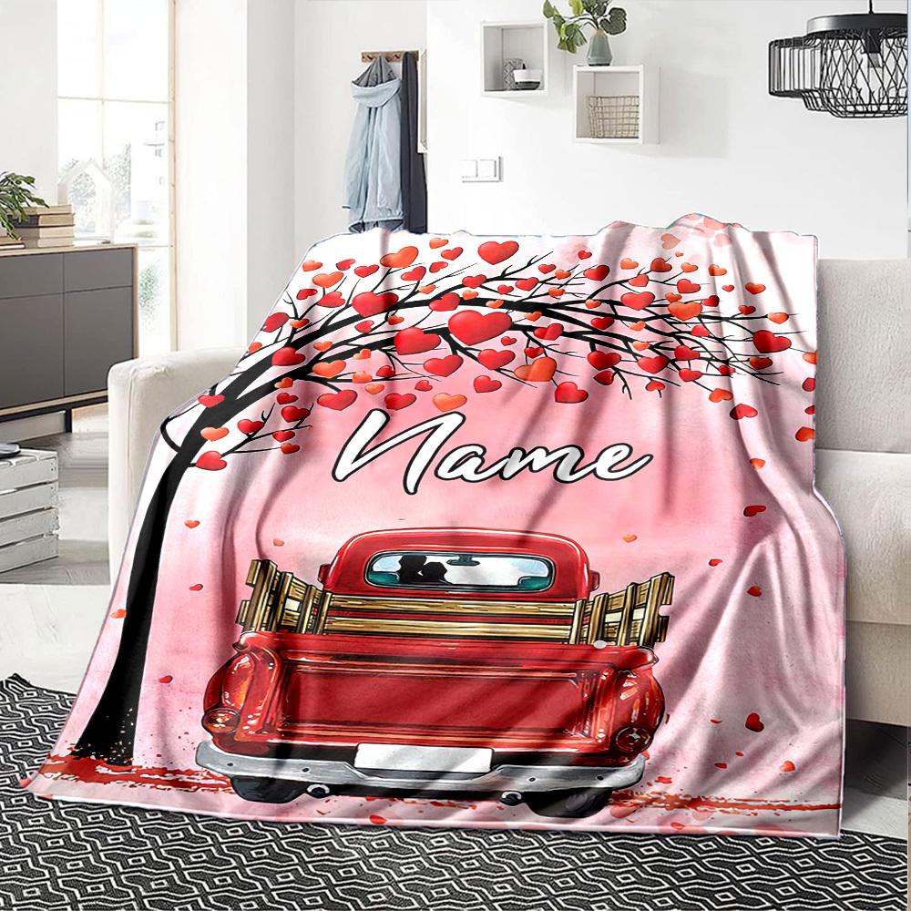 Valentine'S Day Heart Tree Red Pickup Truck Home Custom Blankets Comfortable Soft Lightweight Allseason Multipurpose Blanket For Picnics Couches