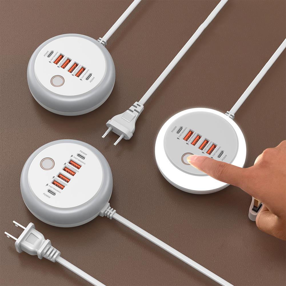 PD20W Multi Port Socket with LED Light 2 Type-C+4 USB Fast Charging Wall Charger USB Adapter Charger for Phones Tablets