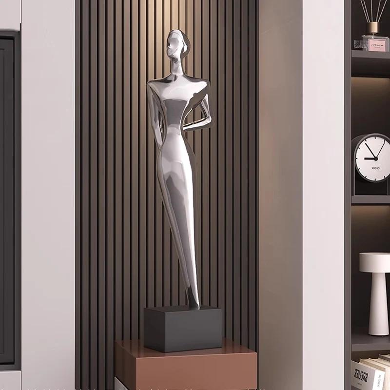 Italian Minimalist Figure Sculpture Large Ornament Luxury Electroplated Vertical Entrance Sculpture TV Cabinet Home Decoration