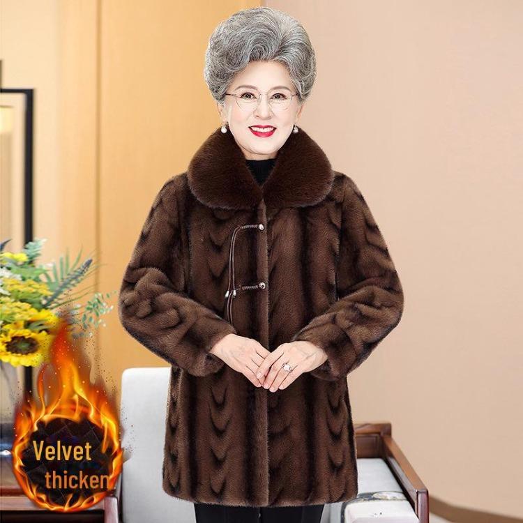 Elegant Chinese Style Winter Coat Women Plus Size Thickened Velvet Middle Aged and Elderly