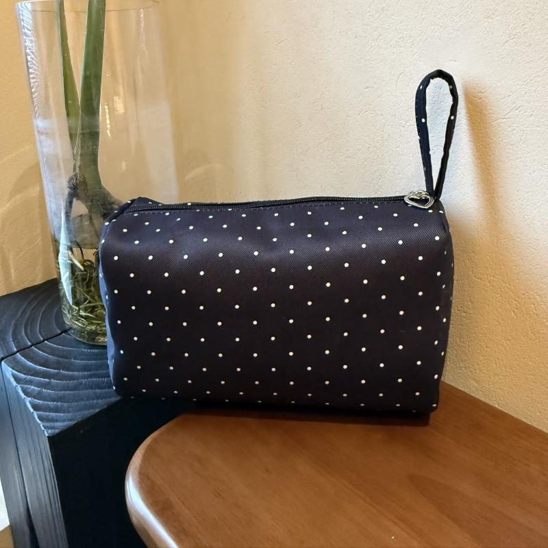 Polka Dot Twill Fabric Cosmetic Bag Large Capacity Zipper Closure For Travel Daily Toiletry Storage