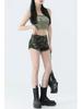 Women's Low Waist Camouflage Frayed Denim Shorts - Summer Retro Style, Petite Fit, Tight and Versatile Hot Pants