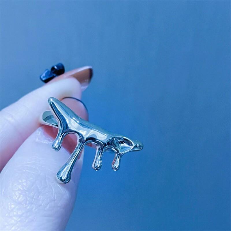 Adjustable Open Ring In Molten Lava Design Geometric Minimalist Silver-Plated Copper Unisex Statement Jewelry Adjustable Open Band