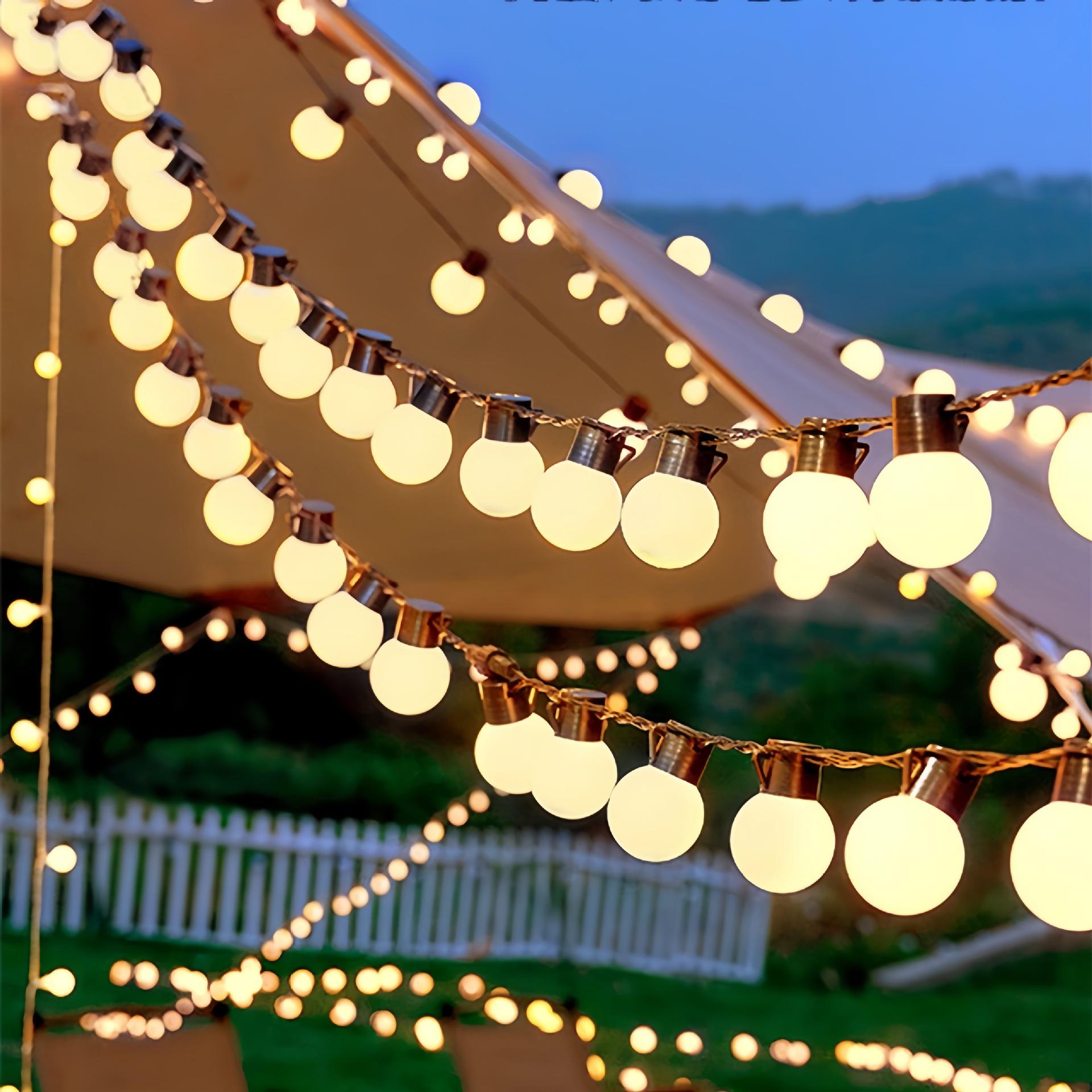

Waterproof Solar String Lights: Large Round for Outdoor Camping, Canopy, Tent, and Stall Decoration 5m 20 lights [USB]