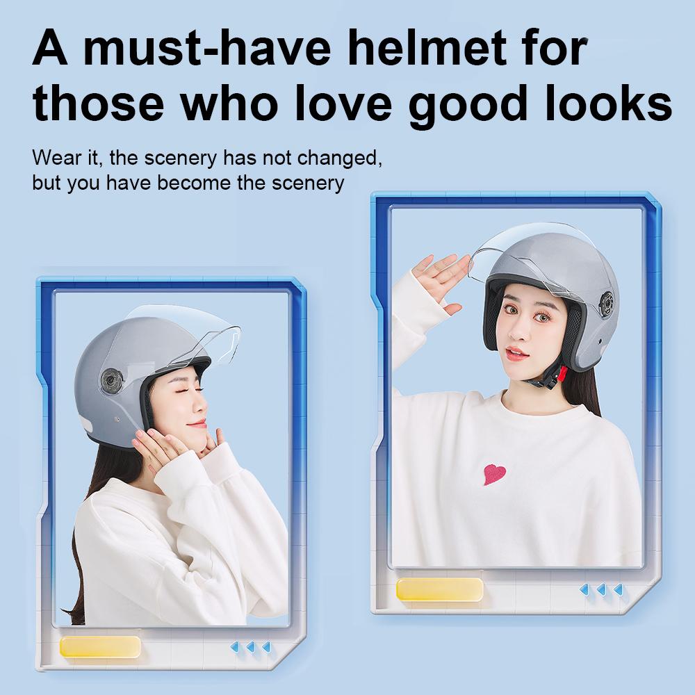 Motorcycle Helmet Men Woman Electric Motor Car Scooter Bike Open Face Half Helmet,Anti-UV Safety Hat Bicycle Cap with Goggles