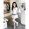 Girls Fake Two Piece Polo Shirt Medium Large Kids Collar Short Sleeve T Shirt Casual Top