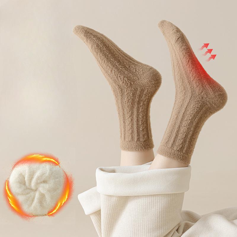 Australian Fleece Mid-calf Socks for Women's Winter, Thickened with Fleece, Double-sided Faux Cashmere, Warm Sleep, Pile Long Socks for Autumn