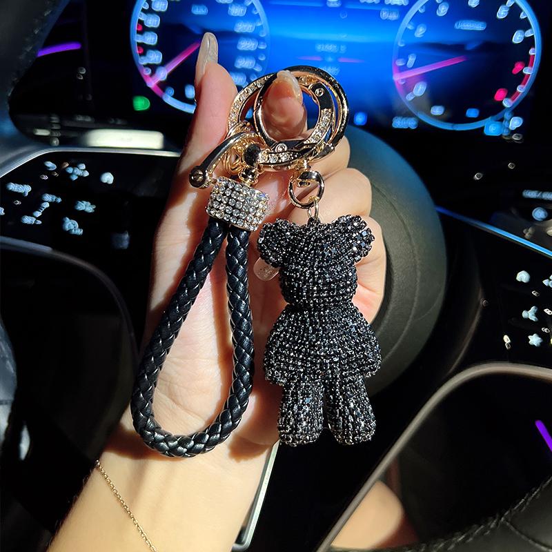 Fashionable Diamond Bear Car Keychain Creative with Rope Keychain Creative Bag Pendant Gift