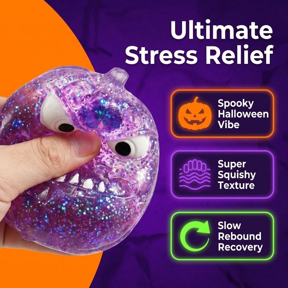 Soft Elastic Halloween Pumpkin Squeeze Toy Transparent Glitter Squishy Fidget Toy Party Favor