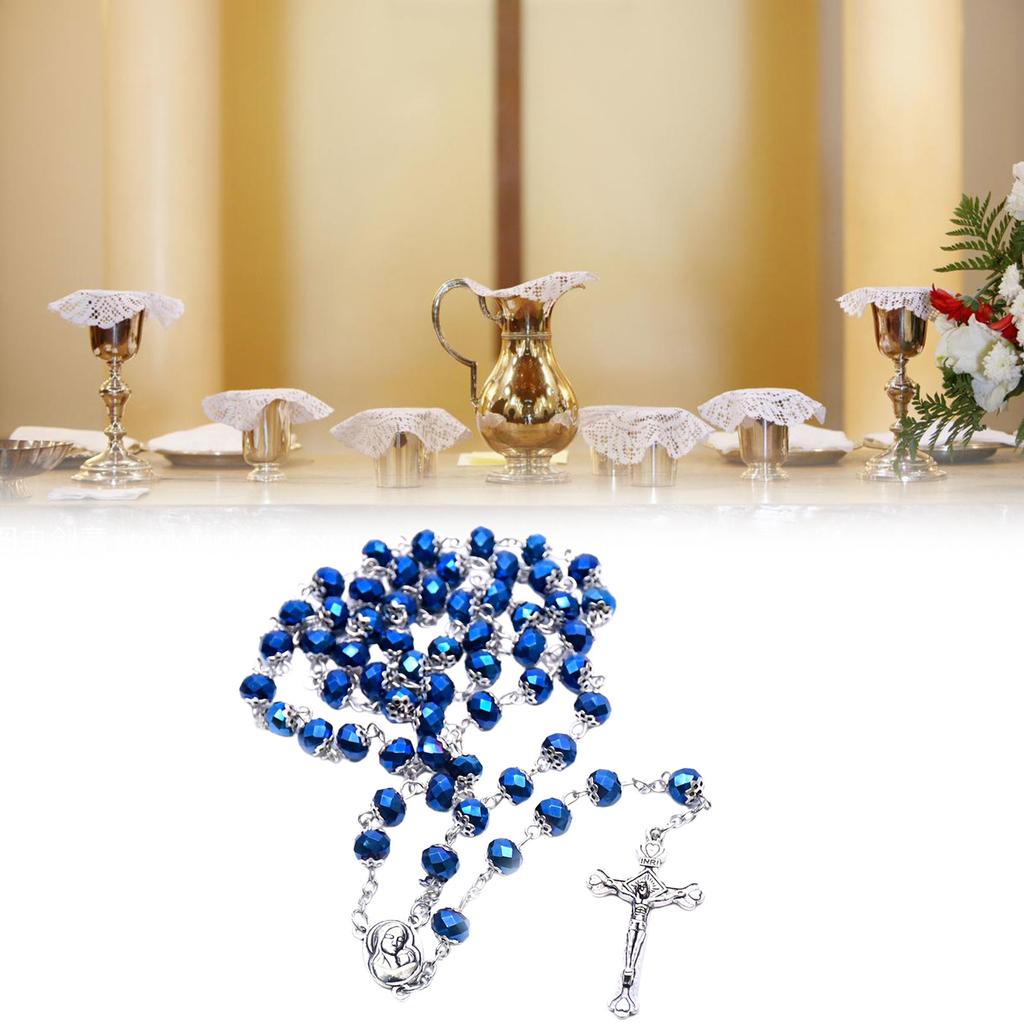 Catholic Rosary Necklace Crystal Beads Medal Cross Crucifix Pendant Fashion Religious Jewelry for Women Baptism Gift