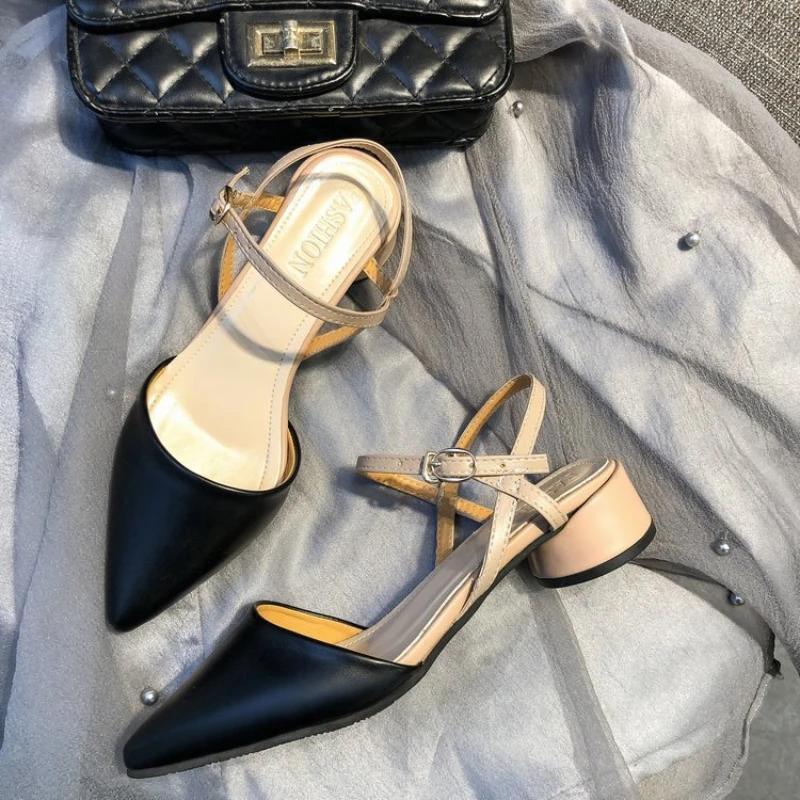 Spetsiga damsandaler låga klackar fest sandaler dam gladiator sandal designer sommarpumps slingback klännings tofflor