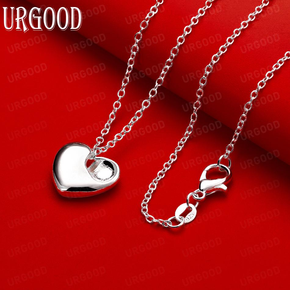 925 Sterling Silver Simple Polished Solid Heart Pendant Necklace - Stylish Evening Jewelry
