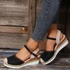 Large size wedge heel women's sandals summer new flat bottom bag head casual hollow buckle middle heel women's sandals