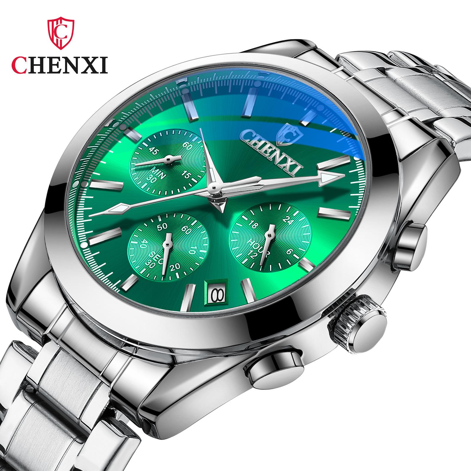 

Новые роскошные мужские часы высшего бренда со стальным ремешком в коробке, многофункциональные часы, мужские кварцевые часы зелёный