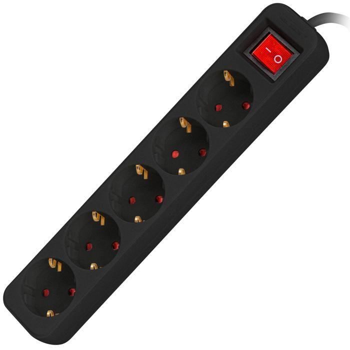 Multiprise 5 Prises Schuko Lanberg 3 M Noir - Lanberg - Prises: 5 - Connexion: Schuko