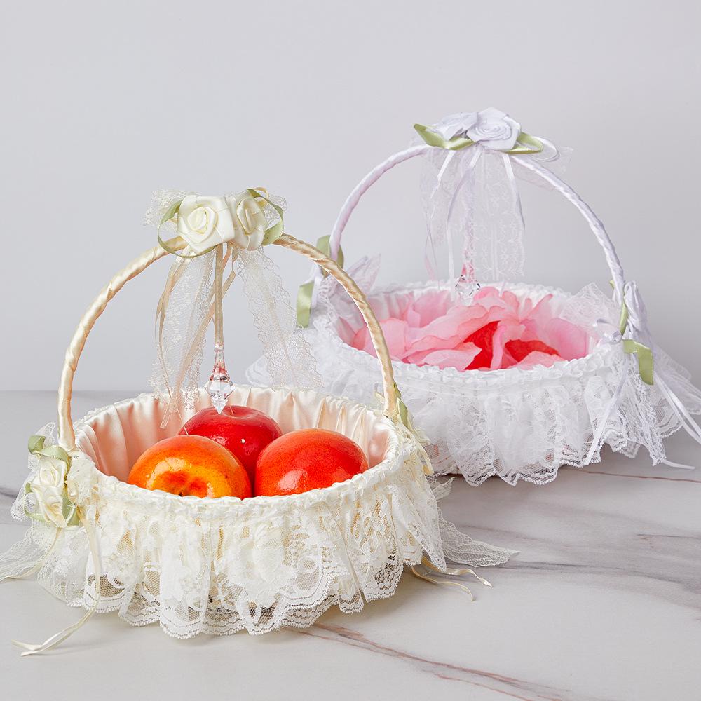 European Style Milky White Flower Girl Basket for Weddings