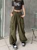 Streetwear Workwear Pants Women Summer Loose Wide Leg Cargo Pants with Large Pockets